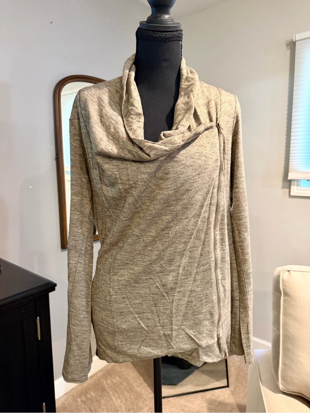 Light Taupe Cowl Neck Pullover Sweater